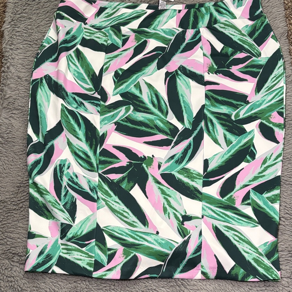Lane Bryant Green and Pink Leaf Pencil Skirt